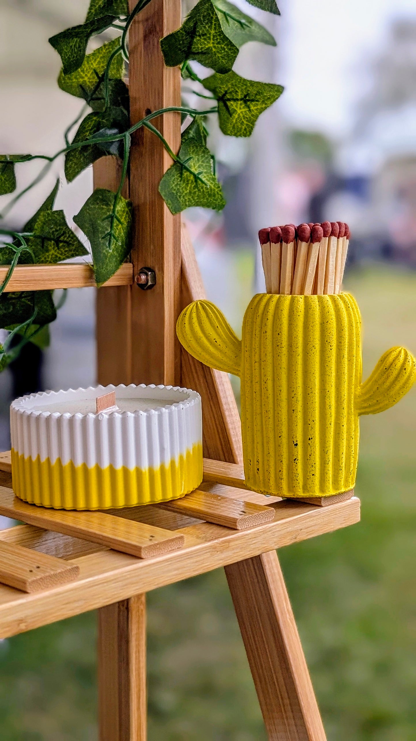 Citronella, Lemongrass & Mint Candle & Matching Yellow Cactus Match Pot - Gift Box