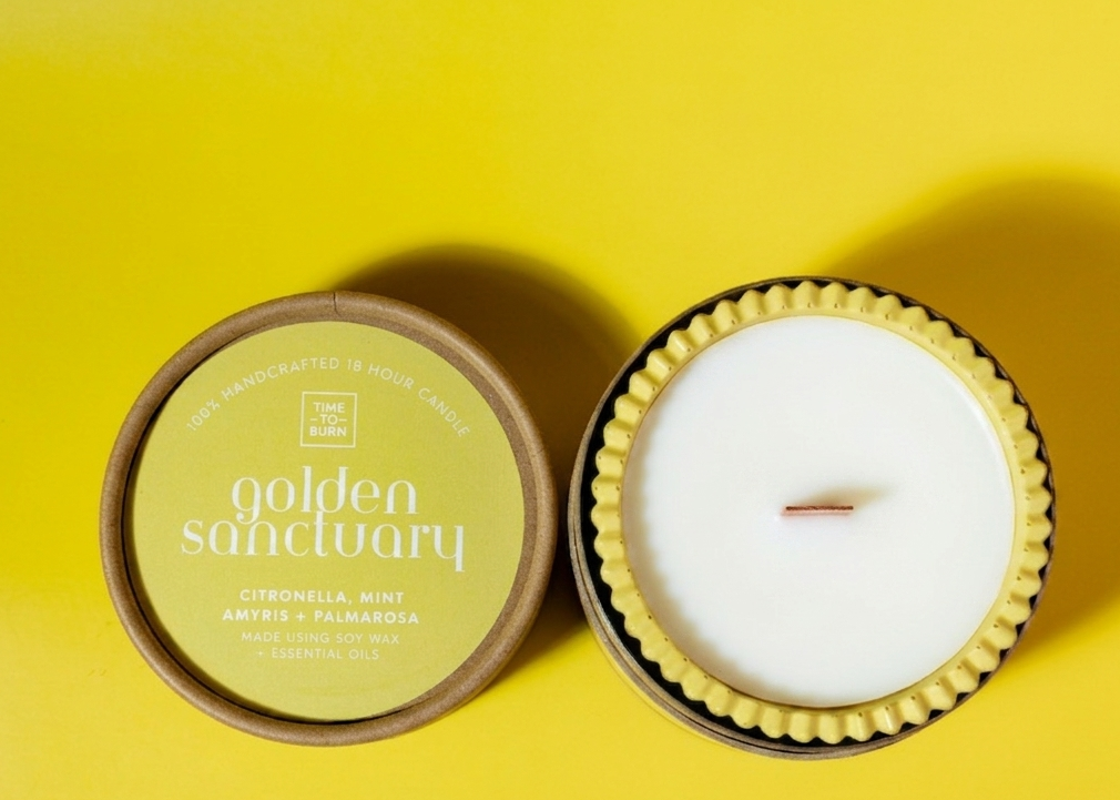 18 Hour Candle: Citronella, Mint, Palmarosa + Lavender - "Golden Sanctuary"