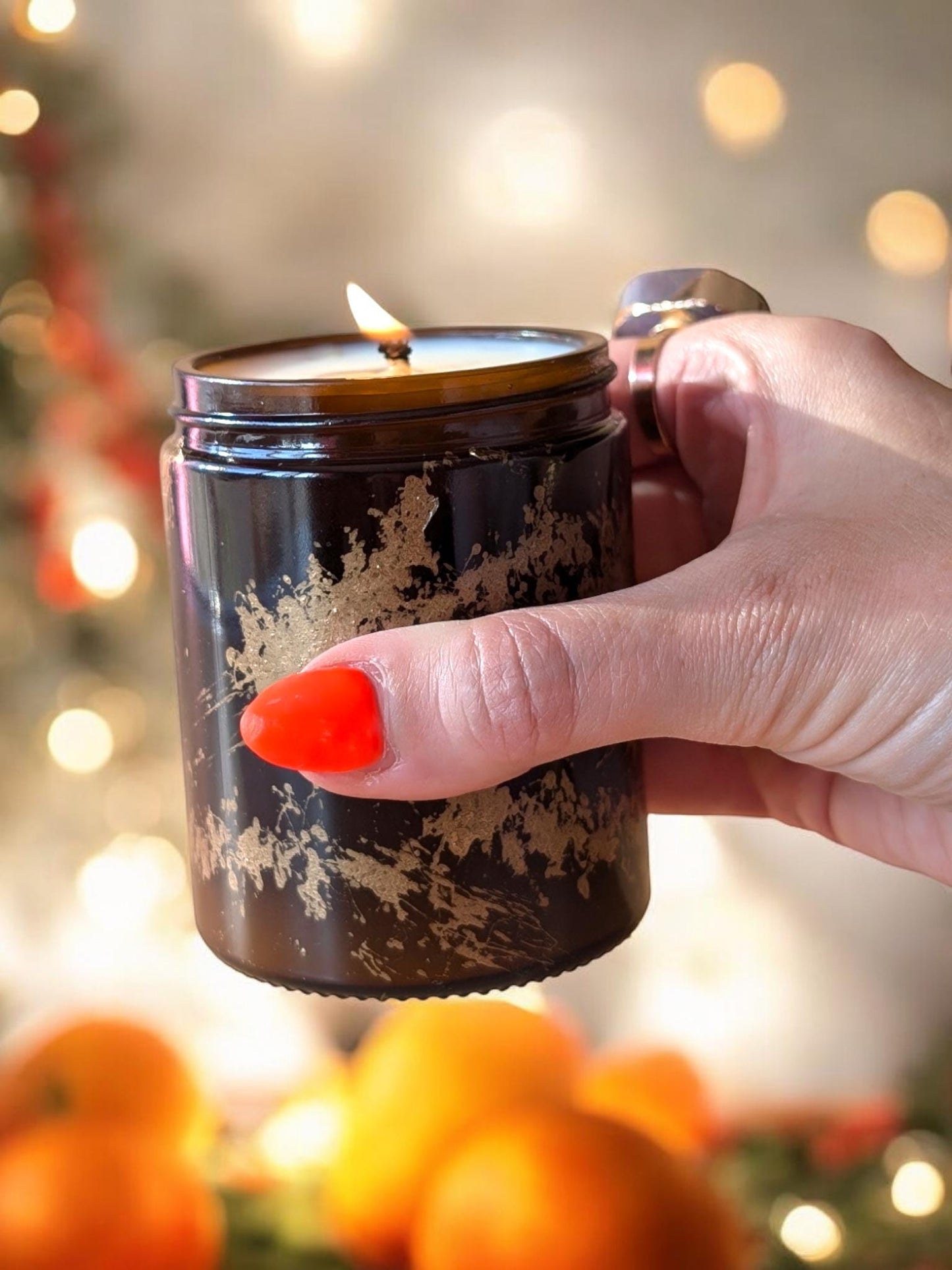 Festive Spice Gold Marbled Soy Candle - 30 Hour
