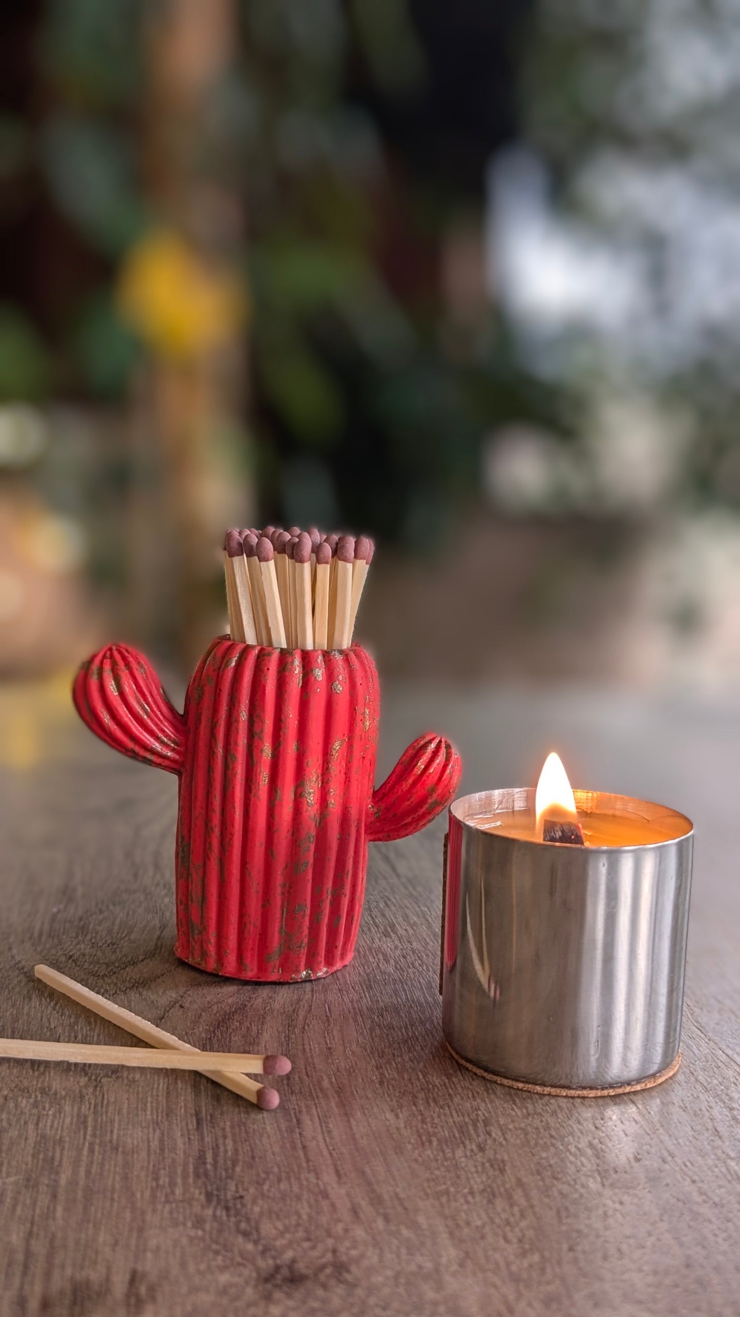 Red & Gold Marbles Cactus Match Jar