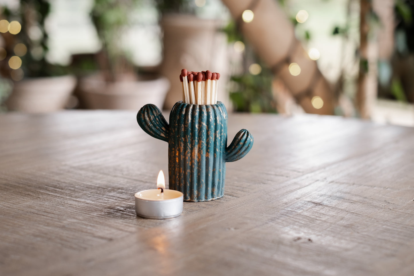 Green & Gold Marbled Cactus Match Jar