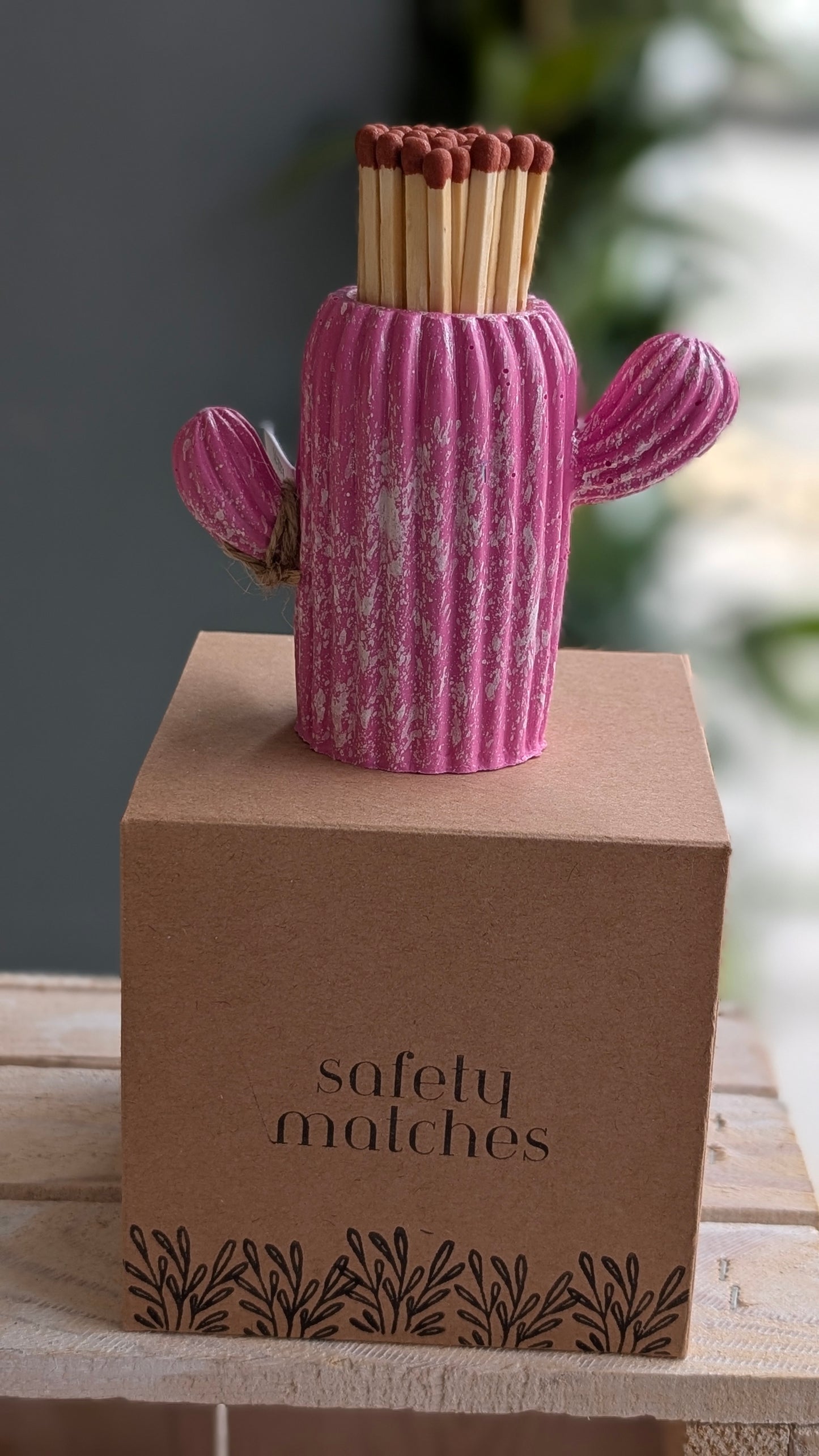 Pink Marbled Cactus Match Jar