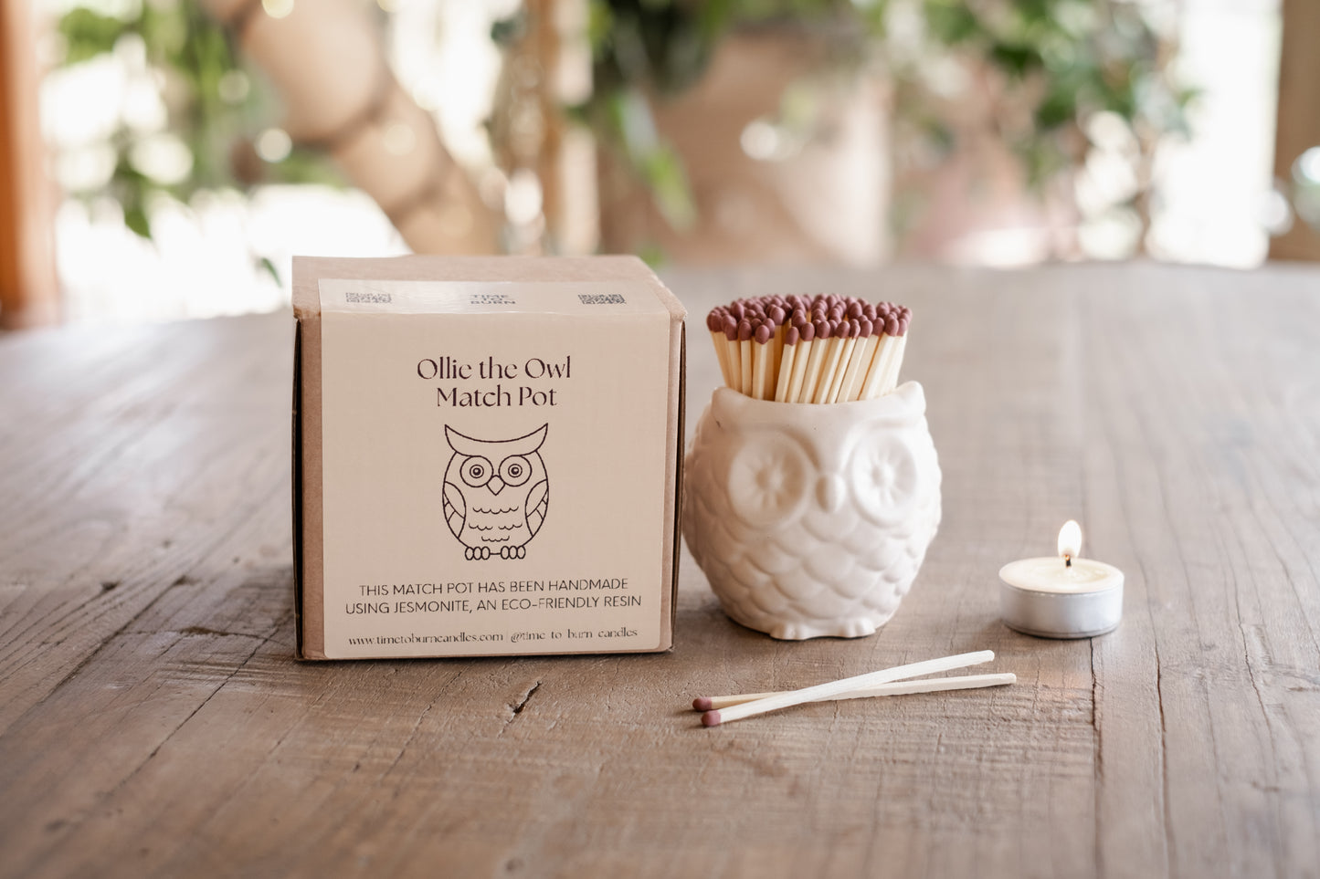 Bath Stone Owl Match Jar