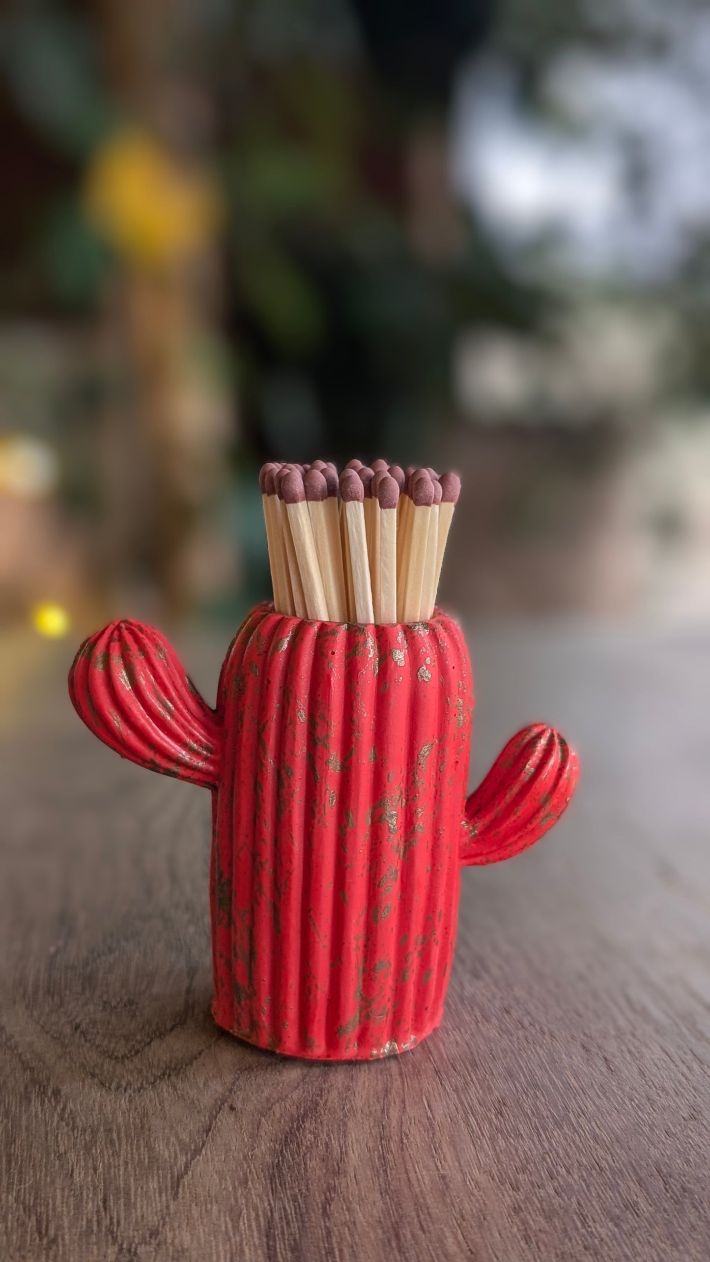 Red & Gold Marbles Cactus Match Jar