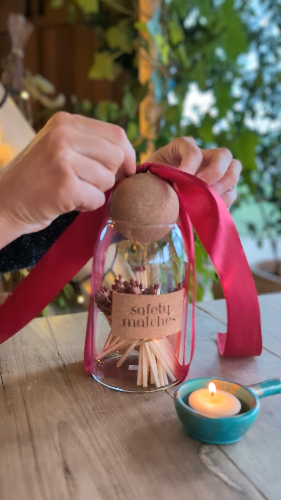 Red Ribboned Match Jar
