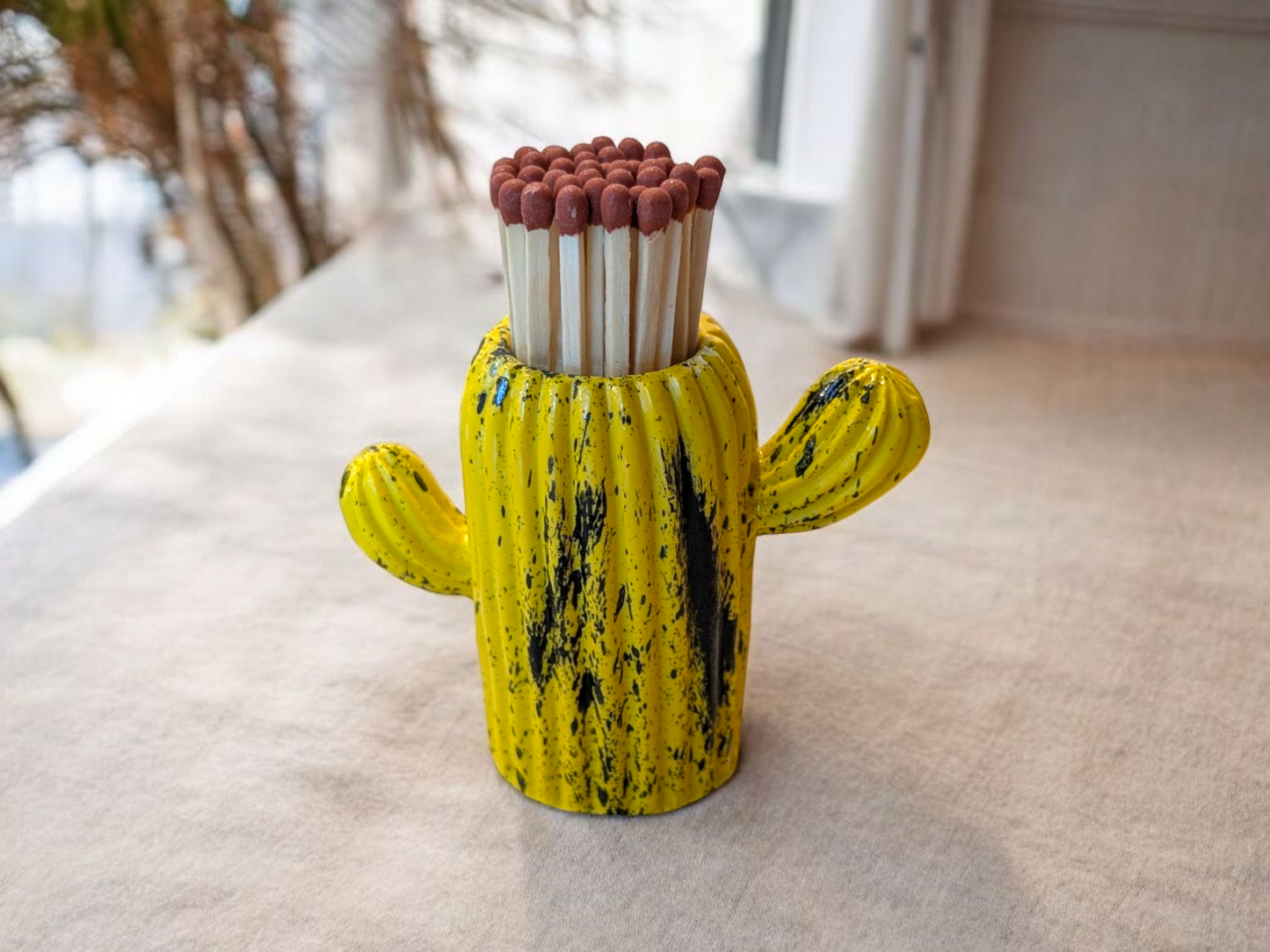 Yellow & Black Marbled Cactus Match Jar