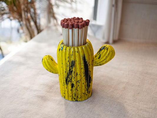 Clive the Yellow & Black Marbled Cactus Match Jar