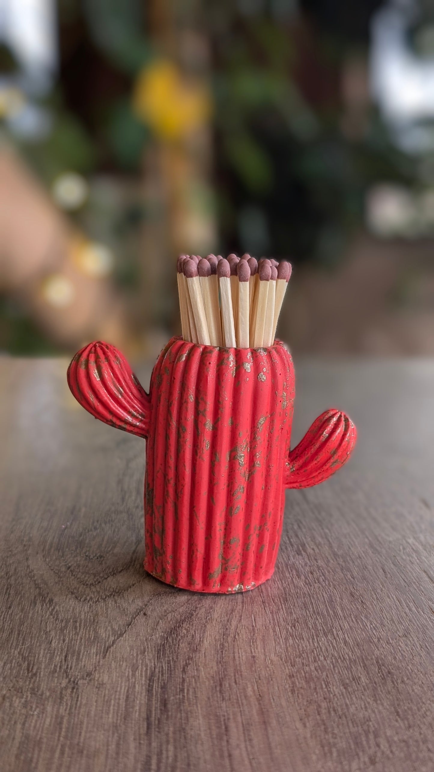 Red & Gold Marbles Cactus Match Jar