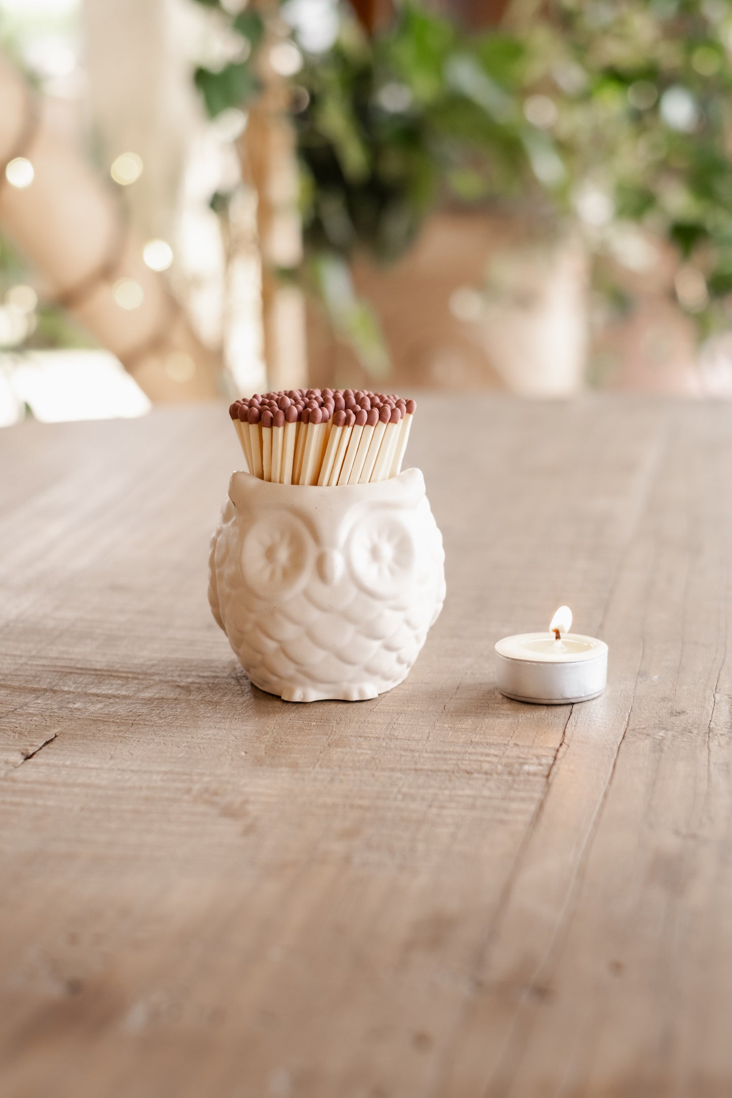 Bath Stone Owl Match Jar