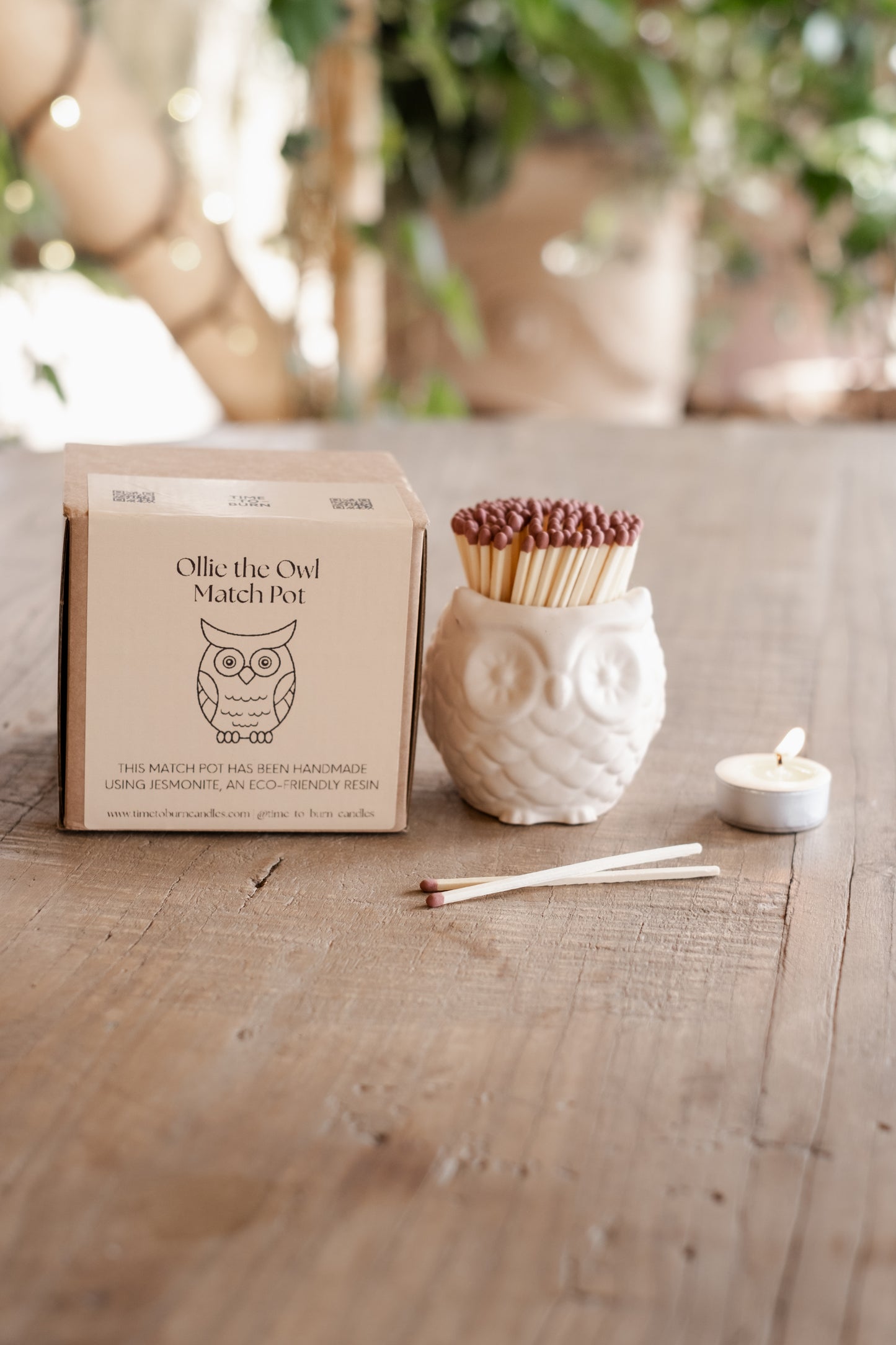 Bath Stone Owl Match Jar