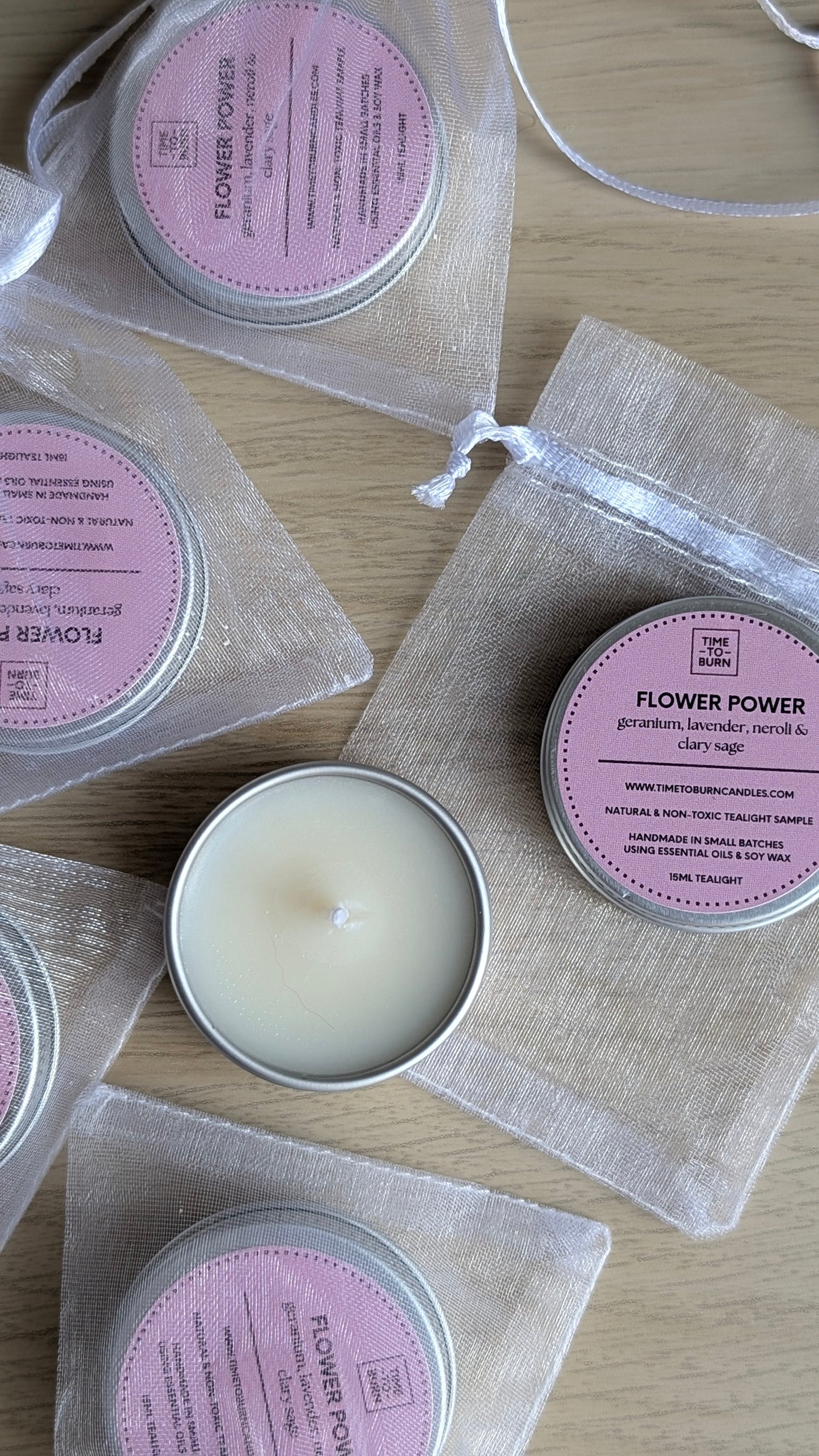 Flower Power Tealights - Clary Sage, Neroli, Lavender & Rose Geranium,