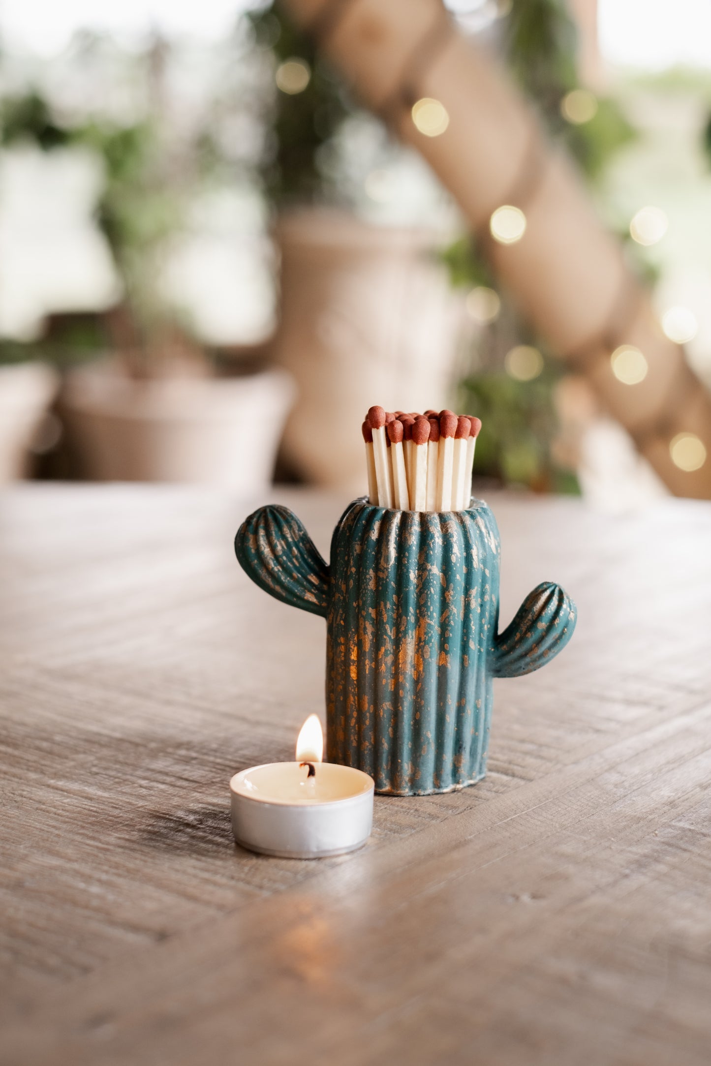 Green & Gold Marbled Cactus Match Jar