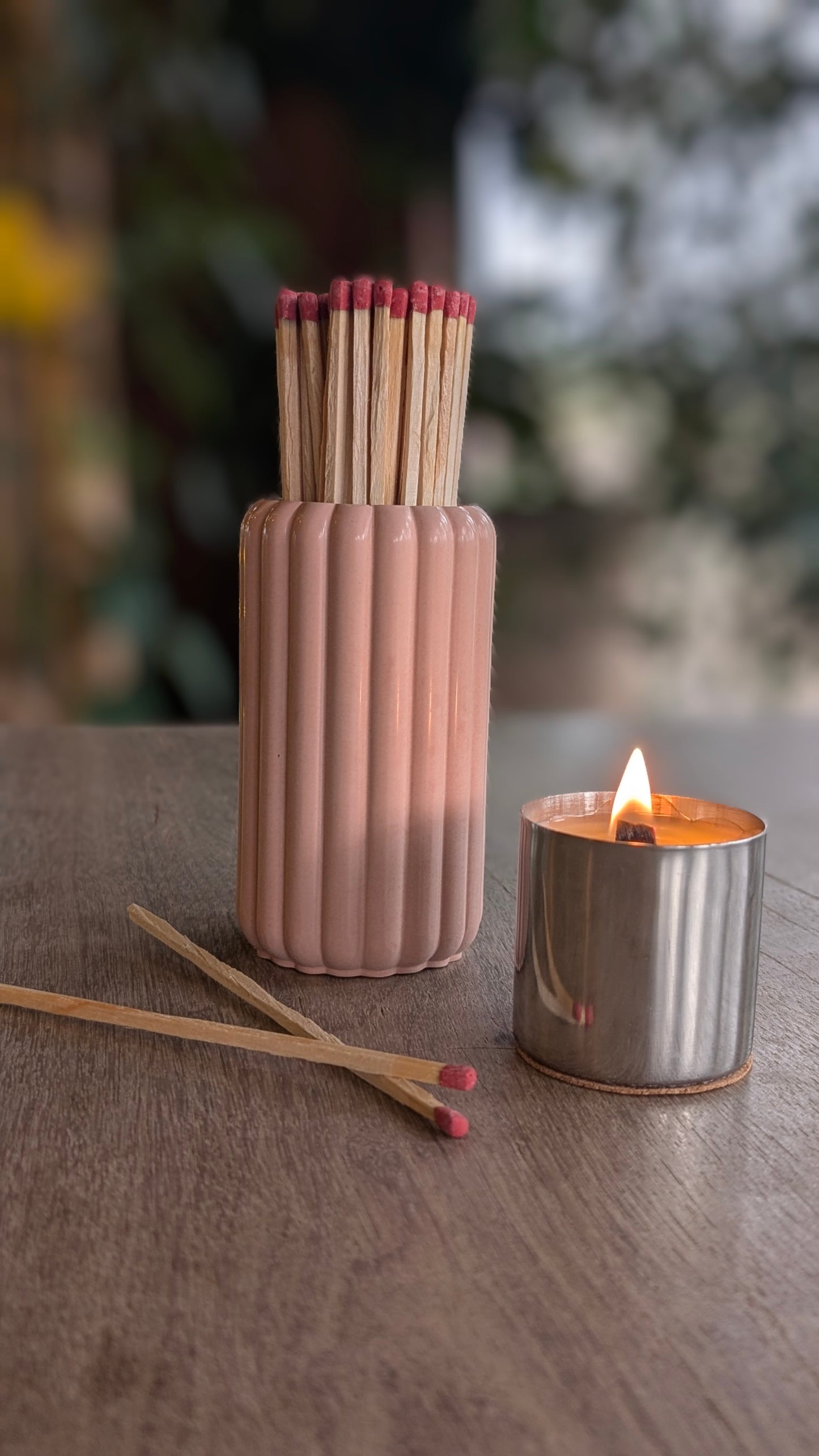 Light Beige Ribbed Match Jar with XL Matches