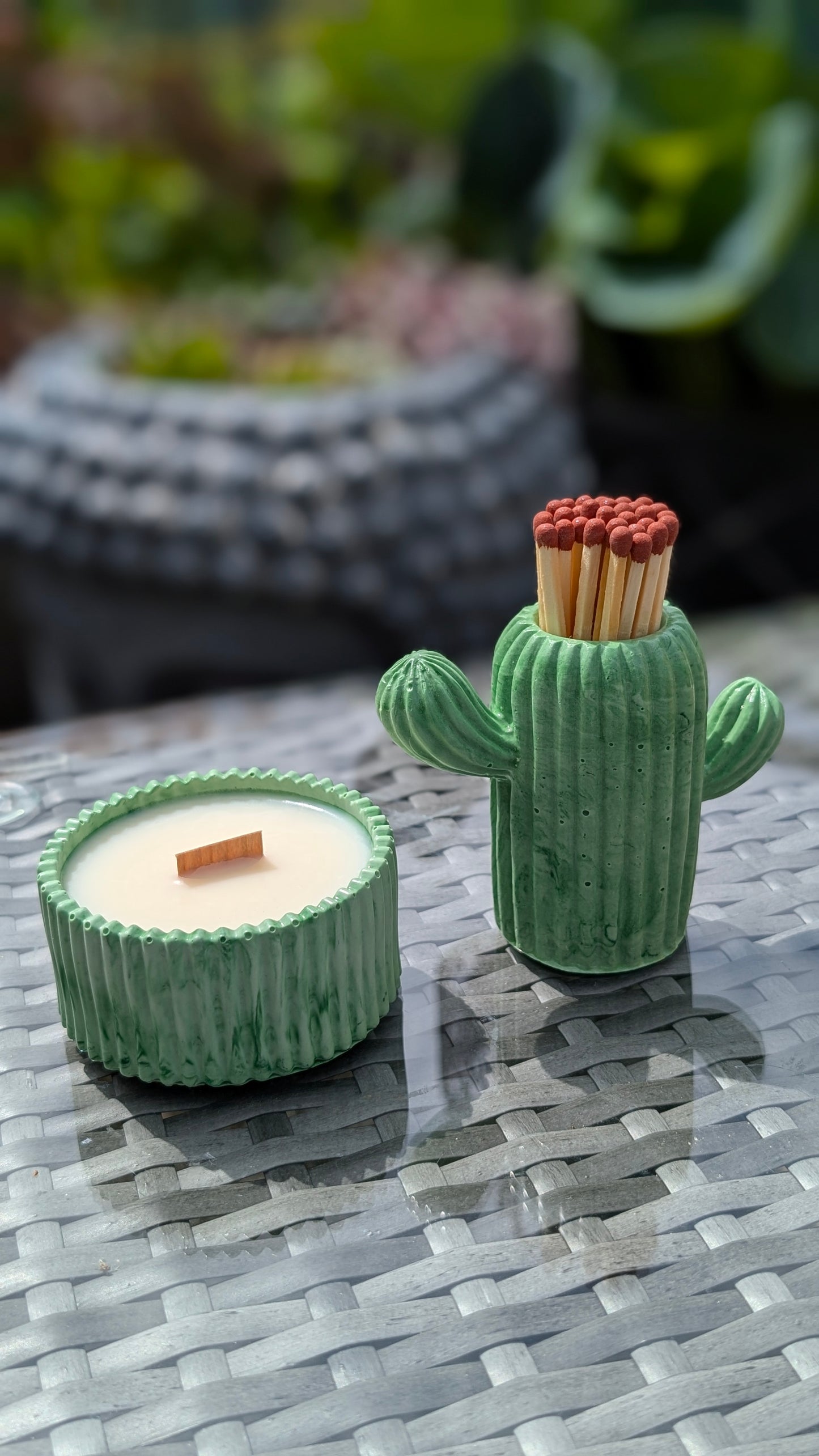 Basil, Lemon & Mint Candle & Matching Cactus Match Pot - Gift Box