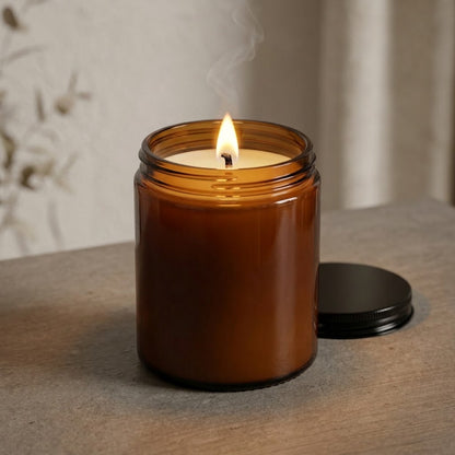 White Label Candles - 180ml Amber Glass Candle Jar with Black Lid