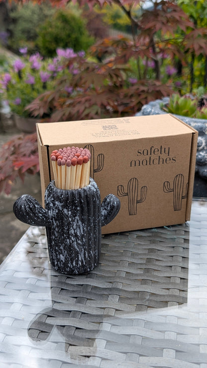 Clive the Black & White Marbled Cactus Match Pot - Matches