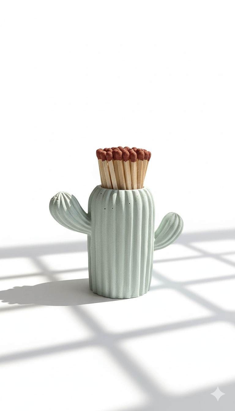 Clive the Mint Green Cactus Match Pot - Matches
