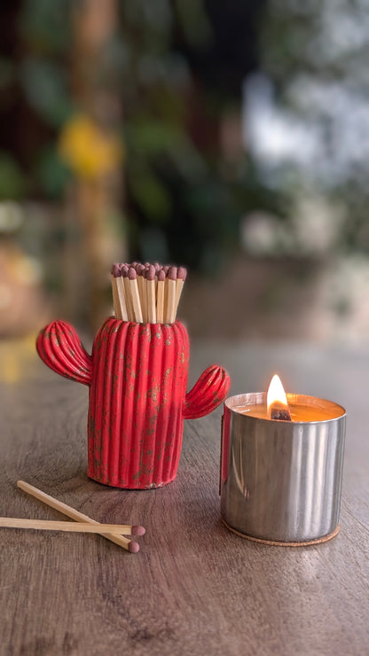 Clive the Red & Gold Marbled Cactus Match Jar - Matches
