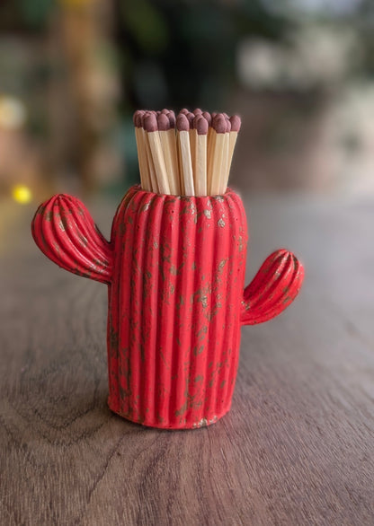 Clive the Red & Gold Marbled Cactus Match Jar - Matches