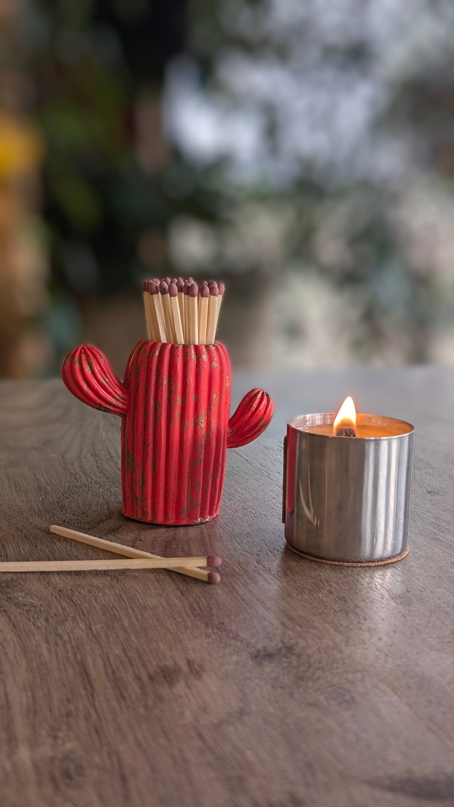 Clive the Red & Gold Marbled Cactus Match Jar - Matches