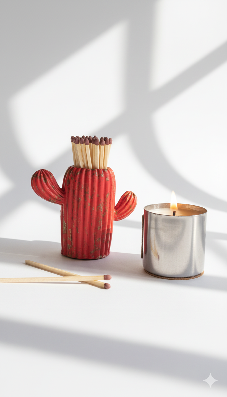 Clive the Red & Gold Marbled Cactus Match Jar - Matches