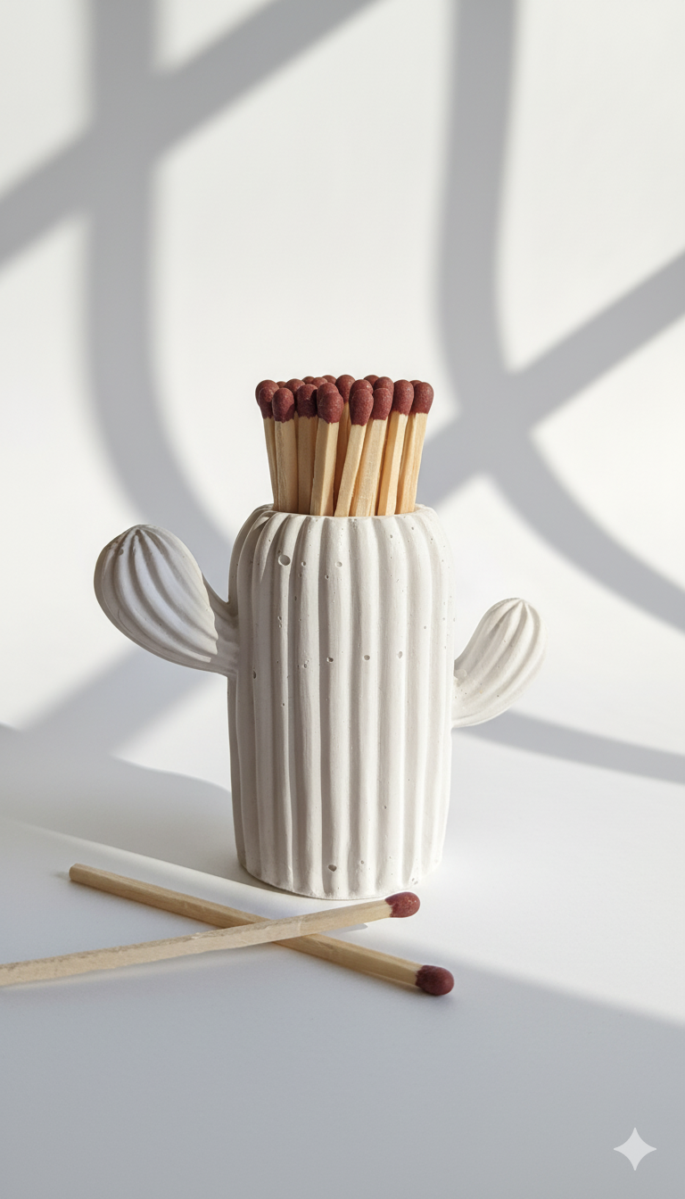 Clive the White Cactus Match Jar - Matches