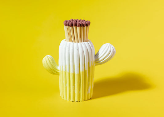 Clive the Yellow & White Cactus Match Jar - Matches