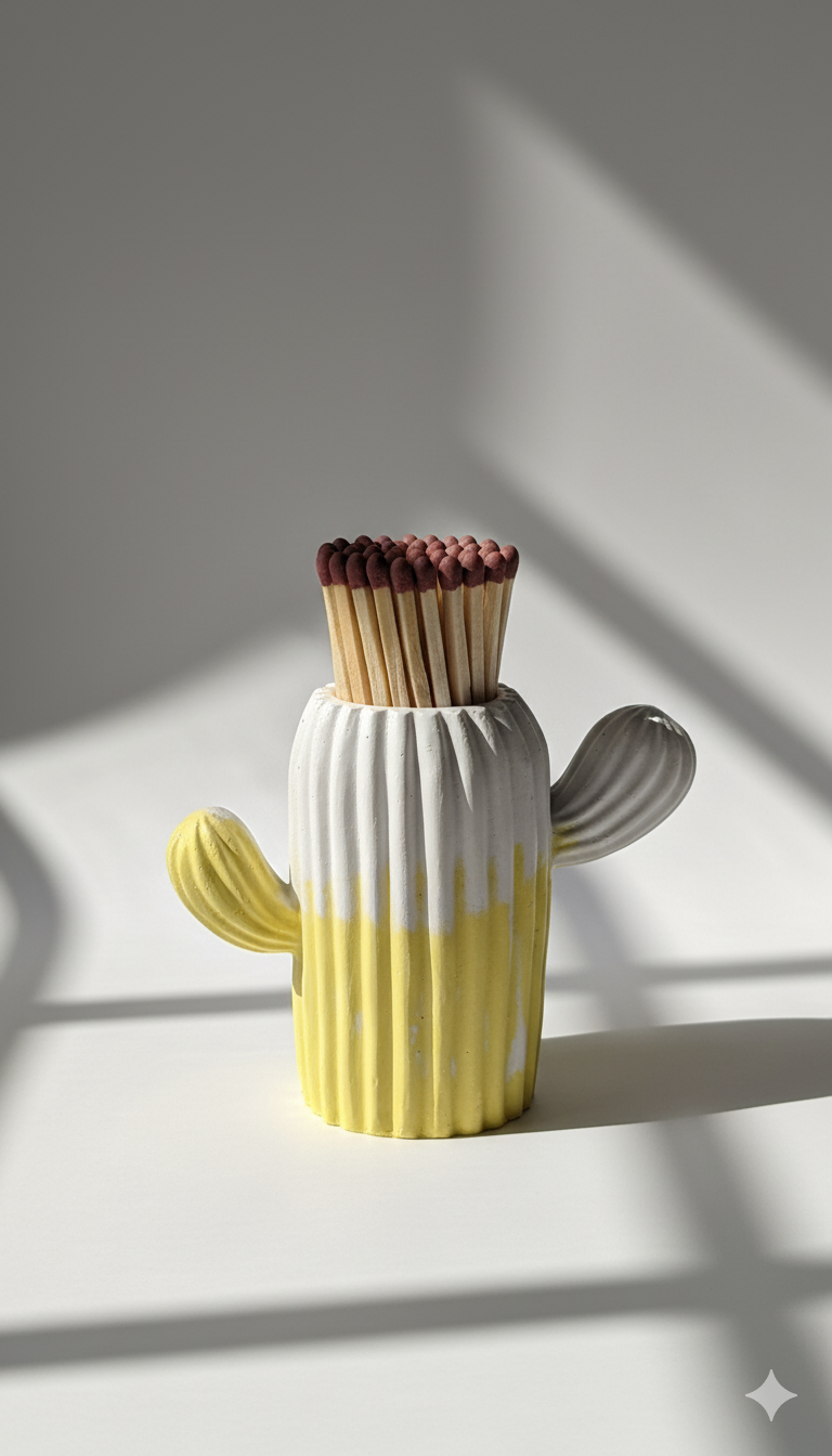 Clive the Yellow & White Cactus Match Jar - Matches