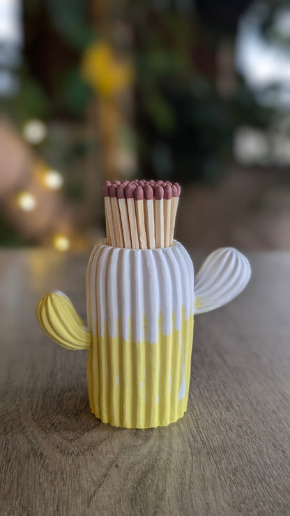 Clive the Yellow & White Cactus Match Jar - Matches