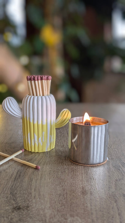 Clive the Yellow & White Cactus Match Jar - Matches