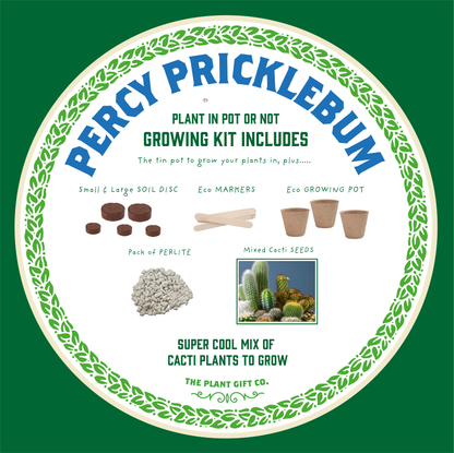 Percy Pricklebum. Grow Your Own Cacti Kit, Gardening Gift