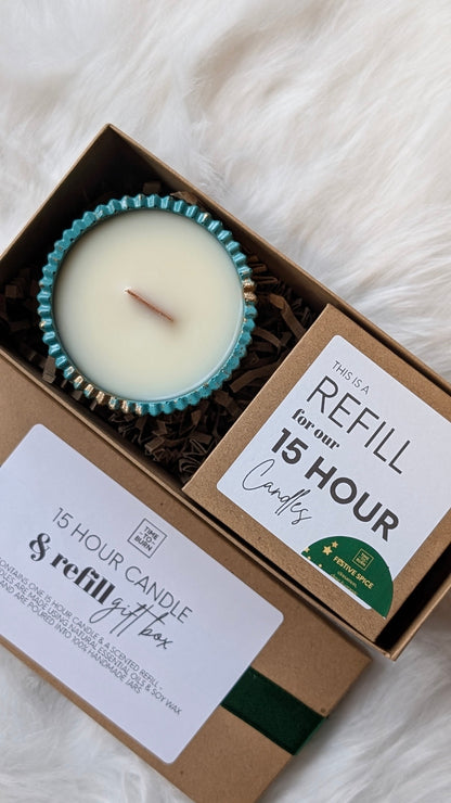 Festive Spice 15 Hour Refill Gift Box - Refillable 15 Hour Candle + Extra Refill - Candle