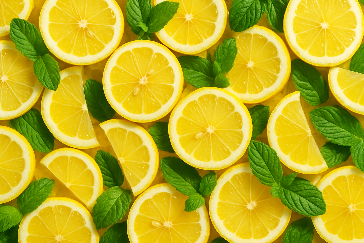 Fill the page with lemon slices and mint leaves