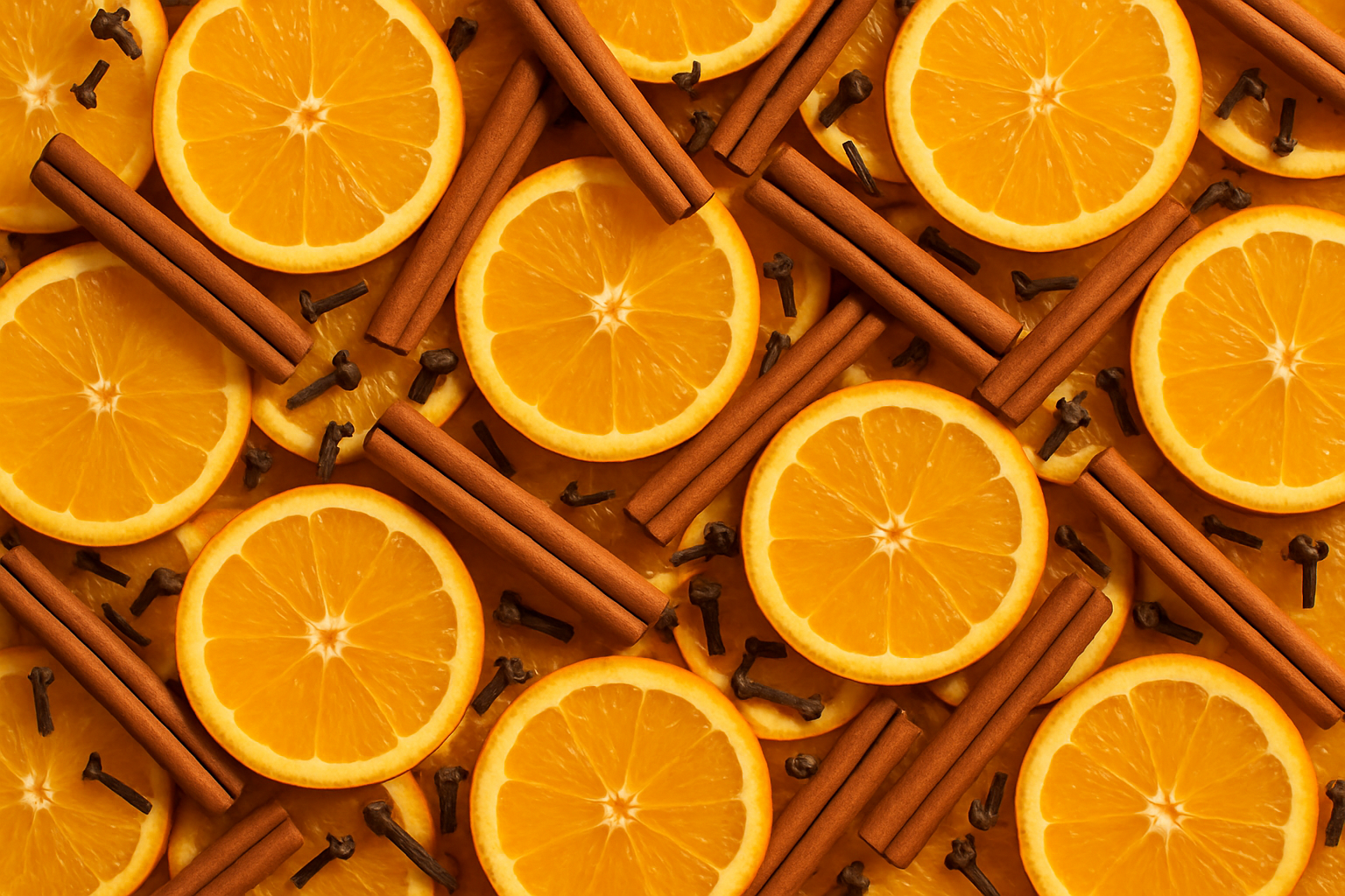Fill the page with orange slices and cinnamon sticks and clove buds