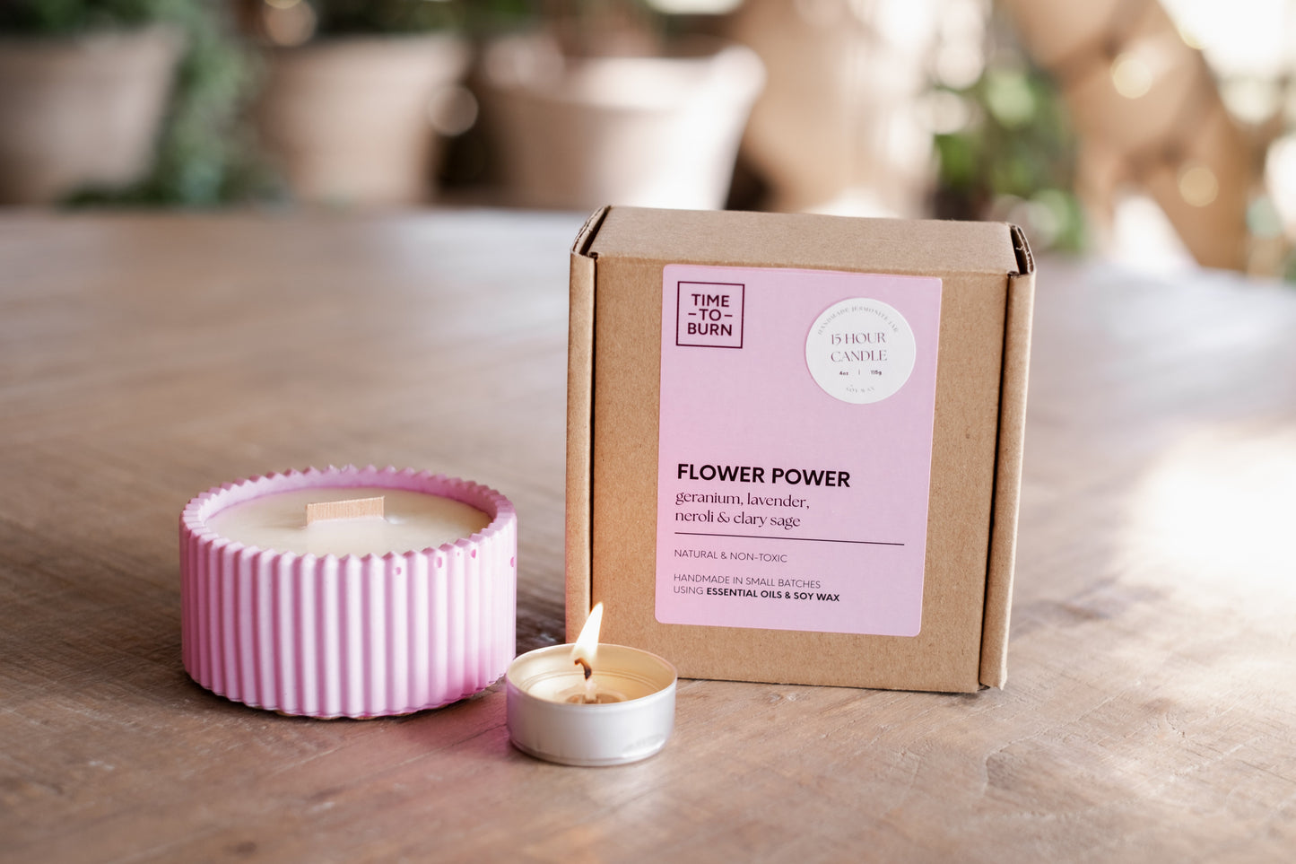 Flower Power - Clary Sage Neroli Lavender & Rose Geranium - 15 Hour Refillable Candle - Candle
