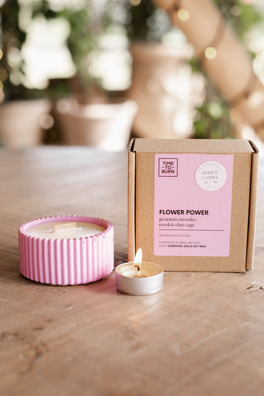 Flower Power - Clary Sage Neroli Lavender & Rose Geranium - 15 Hour Refillable Candle - Candle