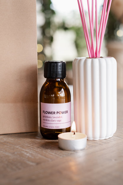 Flower Power Reed Diffuser - Clary Sage Lavender Geranium & Neroli - Diffuser
