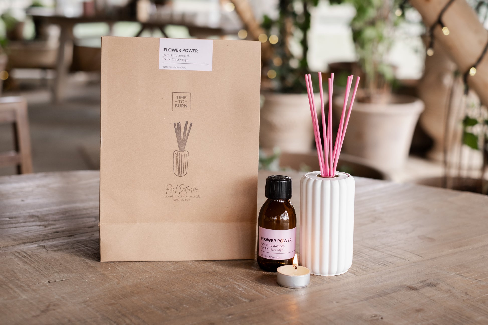 Flower Power Reed Diffuser - Clary Sage Lavender Geranium & Neroli - Diffuser