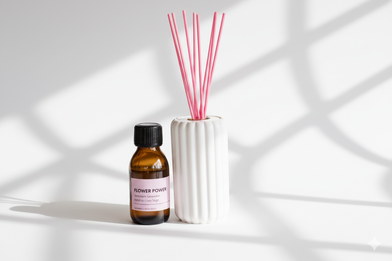 Flower Power Reed Diffuser - Clary Sage Lavender Geranium & Neroli - Diffuser