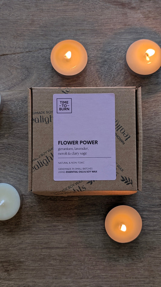 Flower Power Tealights - Clary Sage Neroli Lavender & Rose Geranium, - Tealights