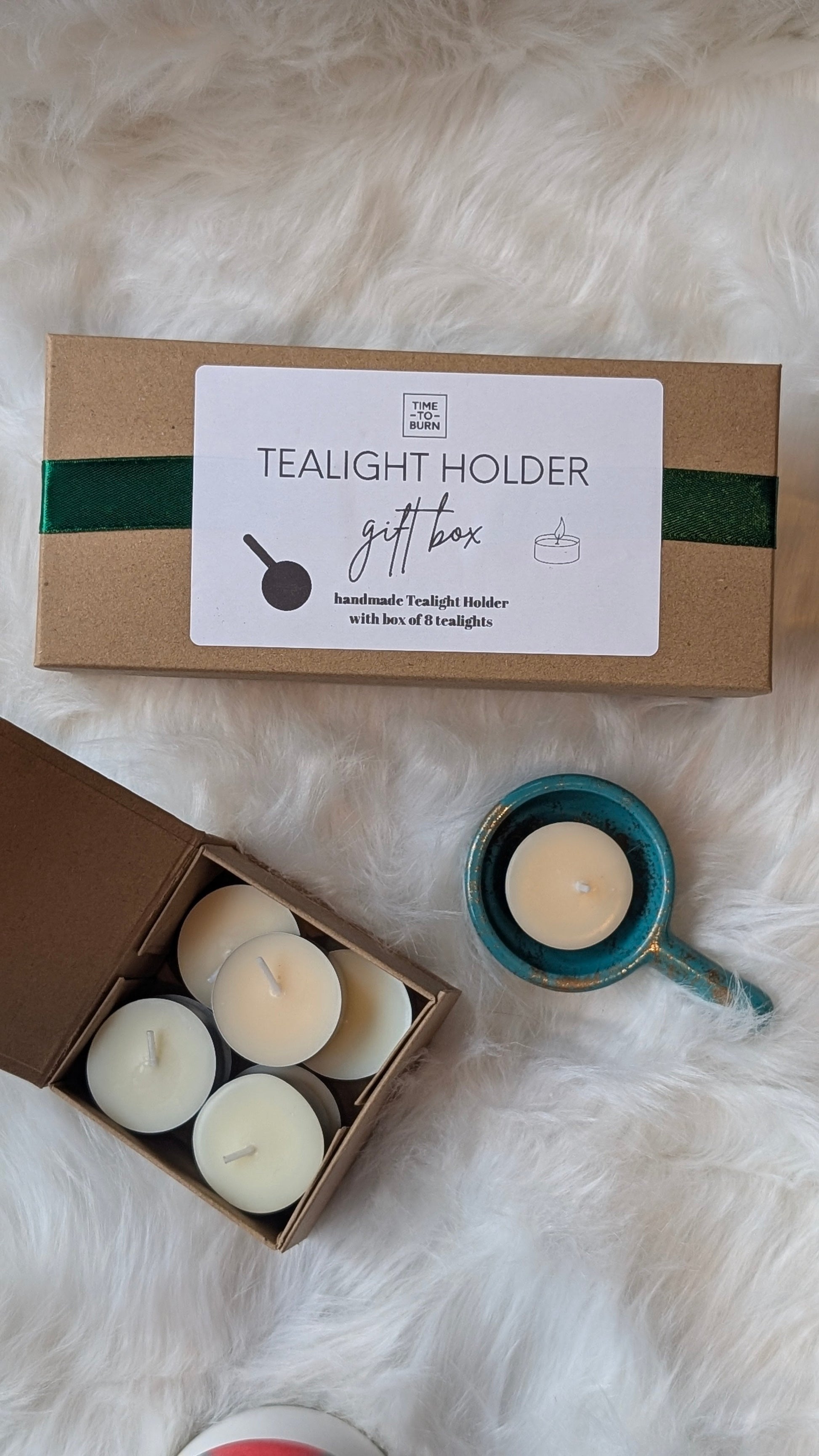Green & Gold Tealight Holder Gift Box - Tealights