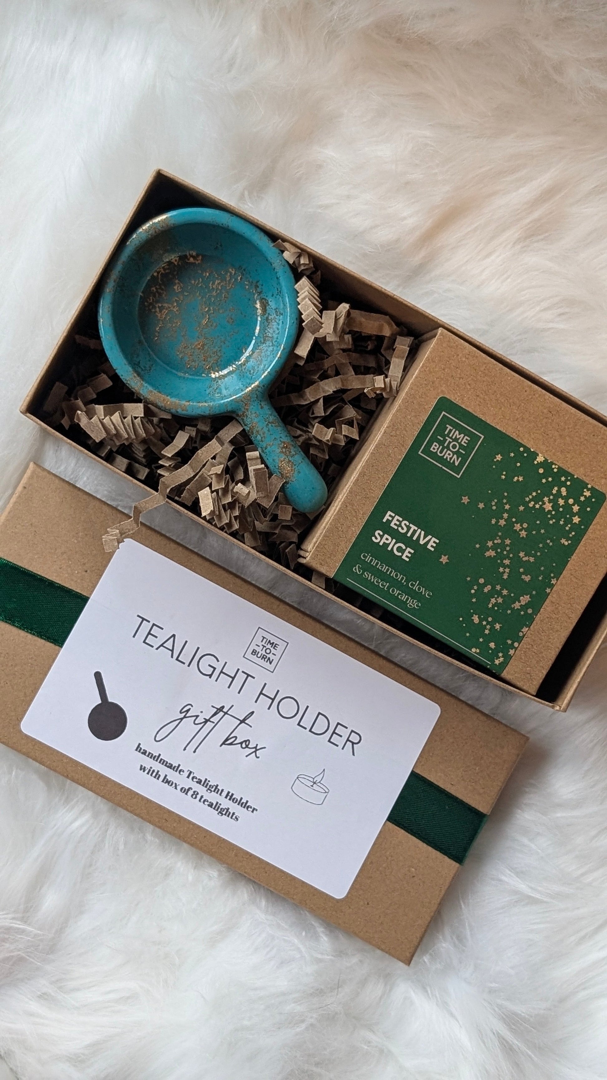 Green & Gold Tealight Holder Gift Box - Tealights