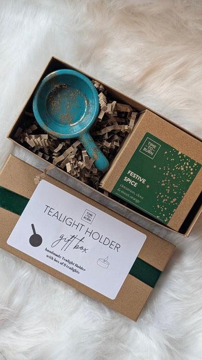 Green & Gold Tealight Holder Gift Box - Tealights
