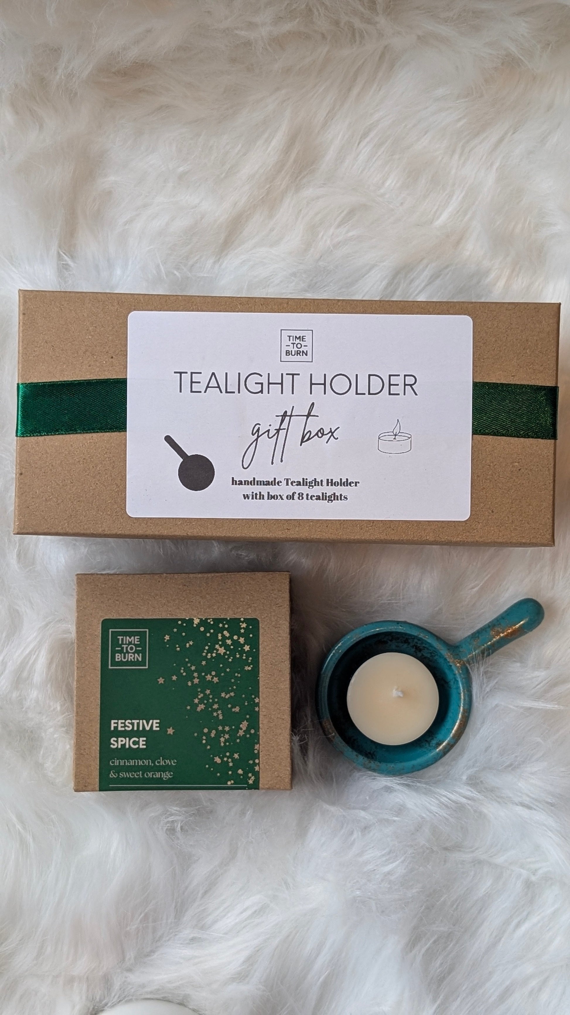 Green & Gold Tealight Holder Gift Box - Tealights