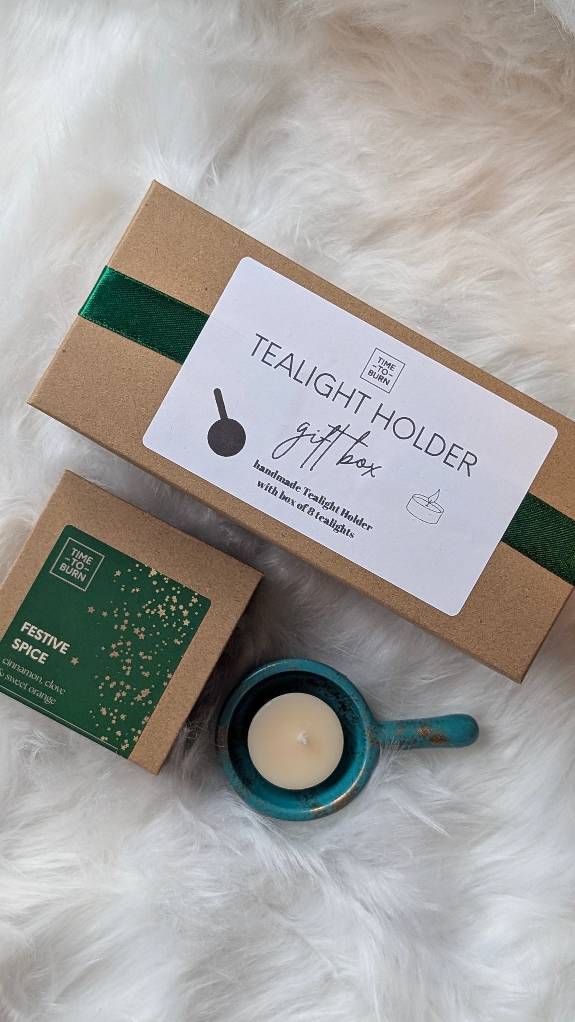 Green & Gold Tealight Holder Gift Box - Tealights