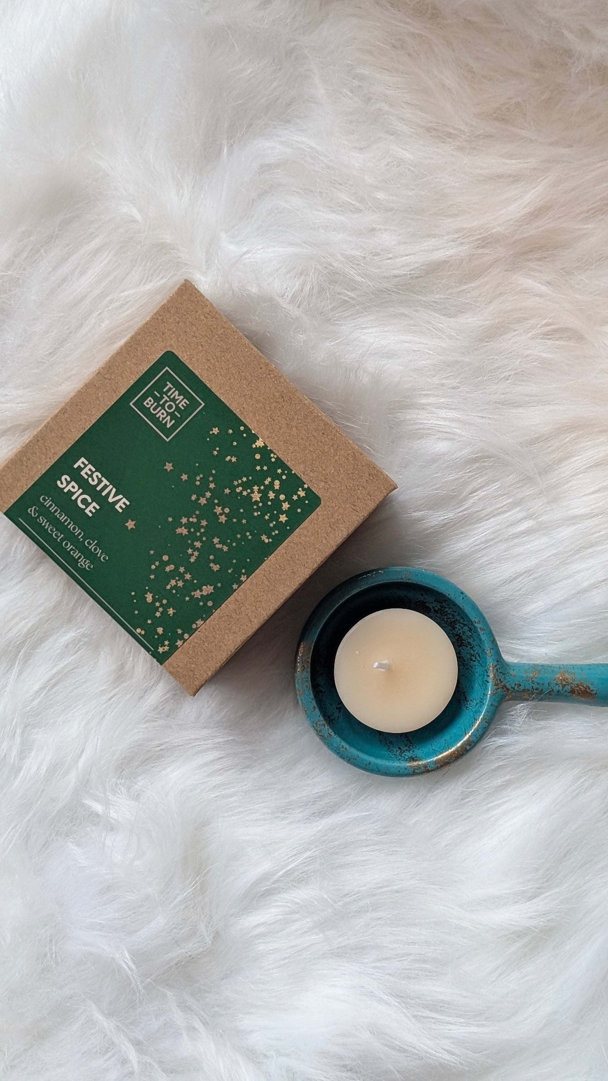 Green & Gold Tealight Holder Gift Box - Tealights