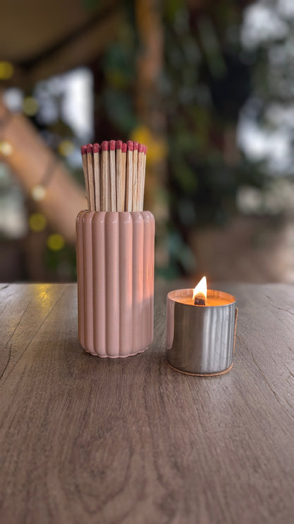 Light Beige Ribbed Match Jar with XL Matches - Matches