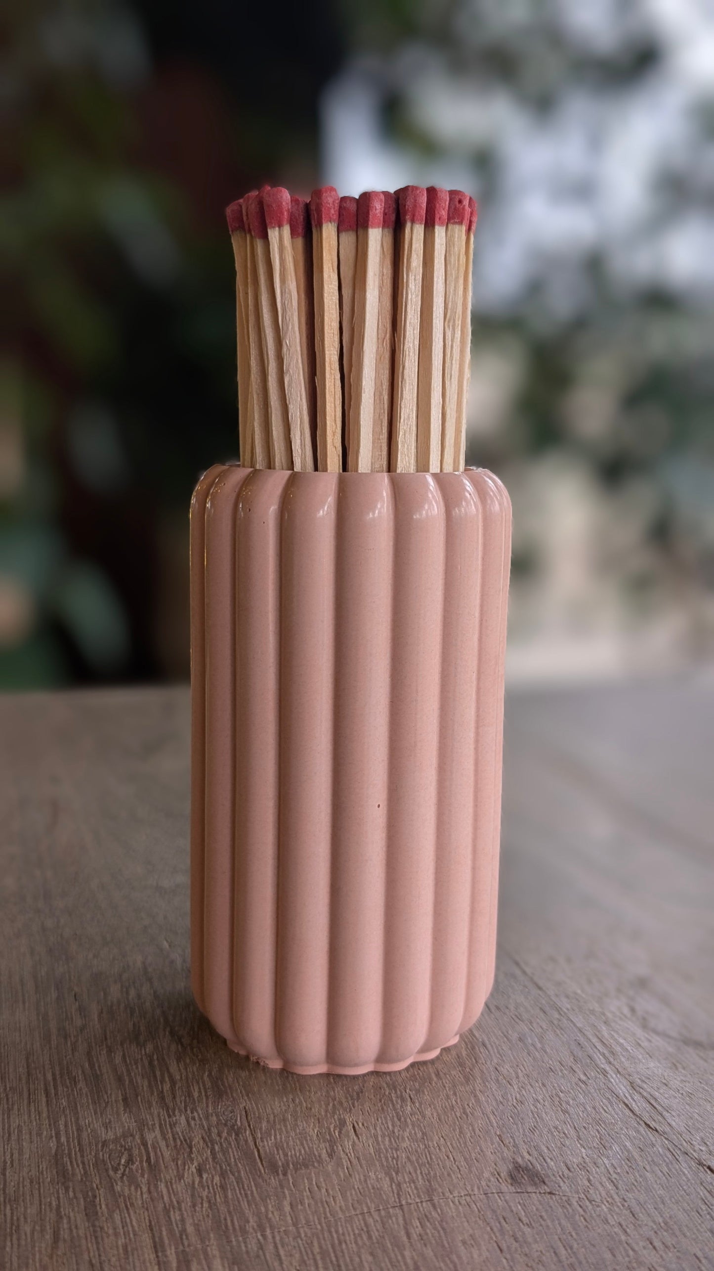 Light Beige Ribbed Match Jar with XL Matches - Matches