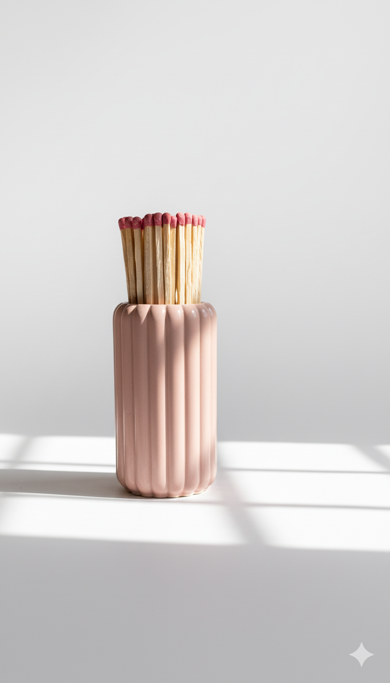 Light Beige Ribbed Match Jar with XL Matches - Matches