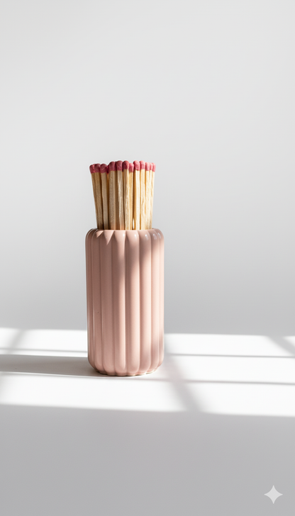 Light Beige Ribbed Match Jar with XL Matches - Matches
